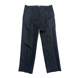B Moon 38x31 Black Pants Trousers 100% Linen Flat Front Boutique Lightweight